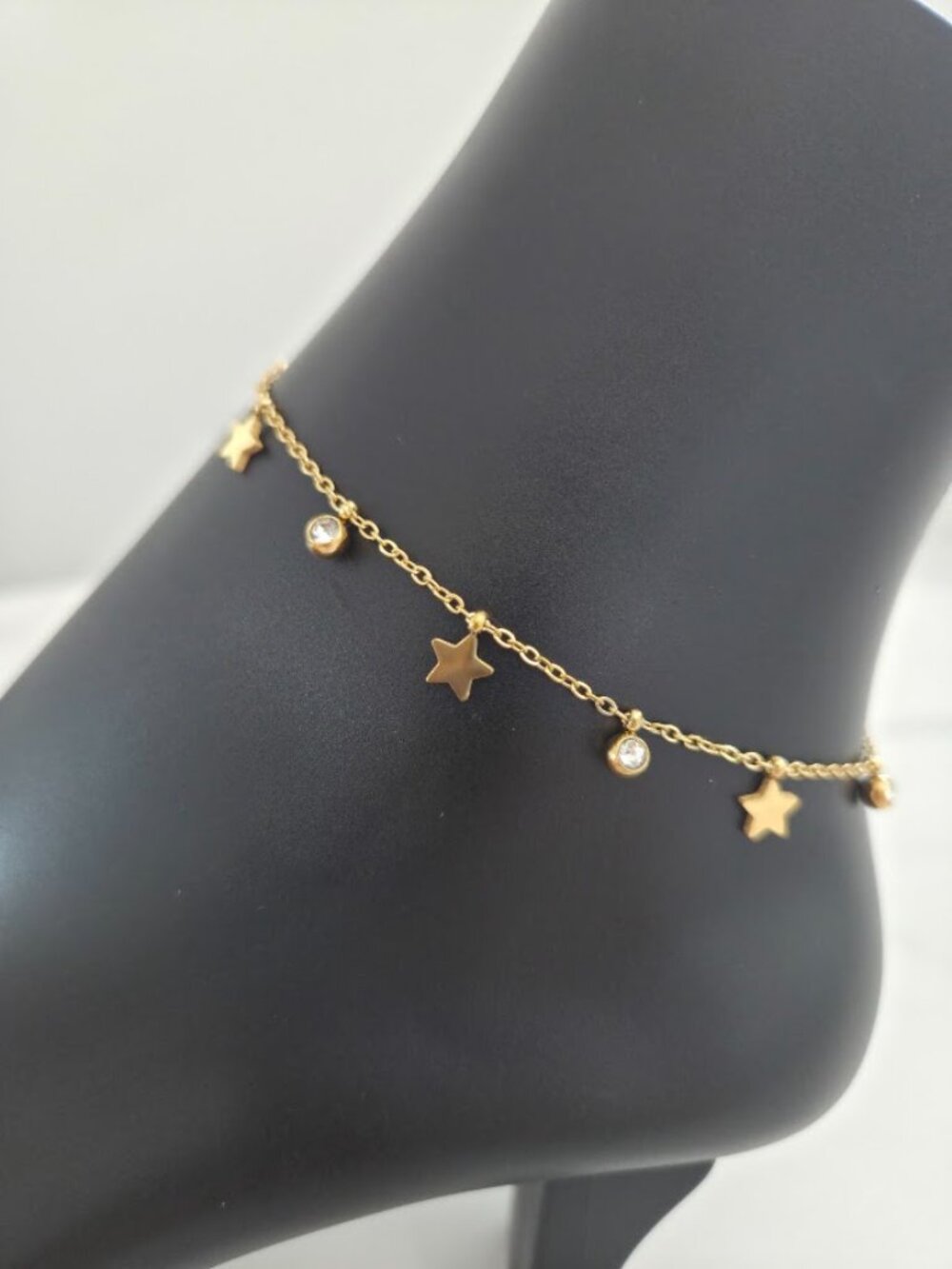 Gold Star Charm Anklet Rhinestone Dangle Stainless Steel Jewelry - Picture 6 of 14